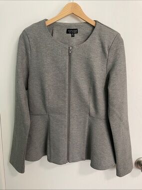 Top Shop Grey Zip-Front Peplum Blazer